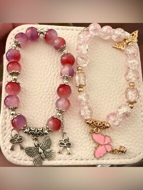 Beaded Butterfly Charm Bracelets - set of 2 *NEW